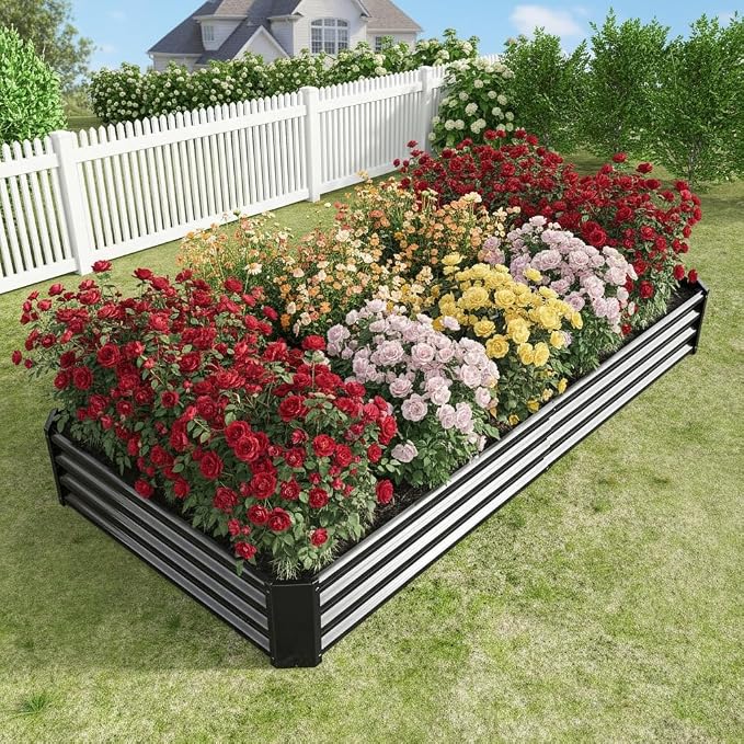Metal Galvanized Raised Garden Bed Kit, 8 x 4 x 1 ft Galvanized Steel Raised Garden Planter Box Outdoor with Open Base for Growing Vegetables/Flowers/Herbs/Fruits/Succulents, Rectangle, Black