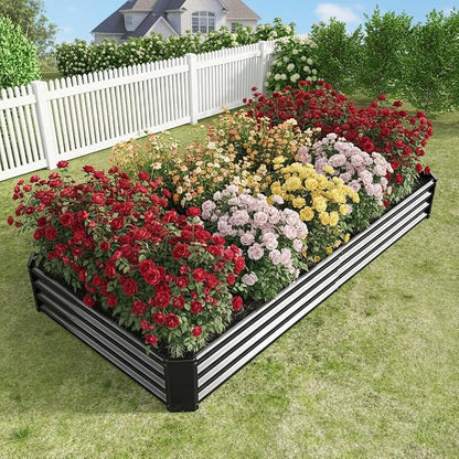 Metal Galvanized Raised Garden Bed Kit, 8 x 4 x 1 ft Galvanized Steel Raised Garden Planter Box Outdoor with Open Base for Growing Vegetables/Flowers/Herbs/Fruits/Succulents, Rectangle, Black