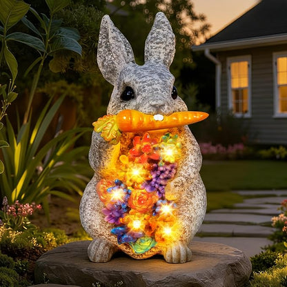 Guhope Solar Garden Statues, Outdoor Bunny Decor with Succulent and 6 LED Lights, Outside Yard Figurine Decor for Garden, Lawn, Balcony, Porch, Unique Gifts for Mom Grandma