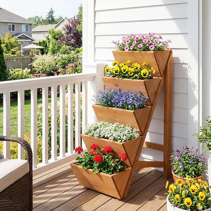 HAPPYGRILL Vertical Raised Garden Bed, Freestanding Wood Elevated Planter Box w/Legs for Growing Vegetables Flowers Herbs, Indoor Outdoor Tiered Plant Stand for Patio Yard Balcony Corner (2,5-Tier)