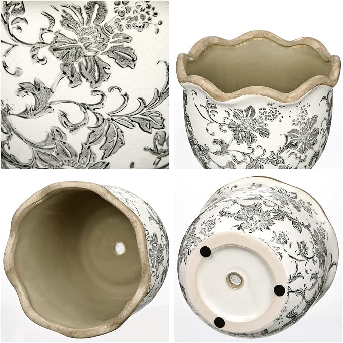 Hollyone 2 Pack Ceramic Planter Vintage Ceramic Pot 5.5 + 6.6inch Decorative Flower Plant Pot with Drainage Hole Crackle Glaze for ndoor Outdoor Tuscan Decor Home Living Room Garden Decor Blue Flower