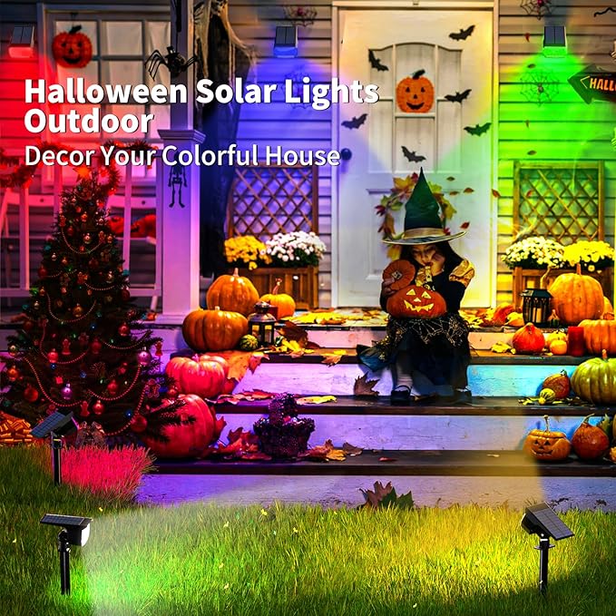 WENATY Solar Spot Lights Outdoor Color Changing, [7 Mode/2 Pack] Christmas Landscape Spotlights, Solar Lights Outdoor Waterproof, Solar Led Powered Flood Light for Outside Pathway Yard Garden Walkway