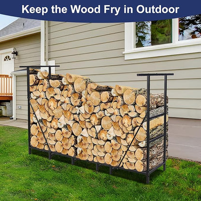 HONEST OUTFITTERS 6ft Firewood Rack Outdoor, Adjustable Heavy Duty Firewood Holder, Adjustable Wood Racks for Outdoor Indoor, Metal Log Racks for Firewood with Firewood Bag Carrier, Black
