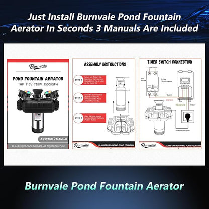 Pond Fountain Aerator, with 4RGB Lights 1HP 110V 750W 15000 GPH Stainless Steel Aerating Fountain Pump, 100 FT Power Cord, Timer, 2 x 100 FT Traction Rope, Powerful Lake Pond Aerator for Larger Ponds