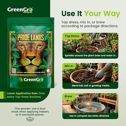 Pride Lands Veg Premium Organic Dry Top Dress Fertilizer for The Vegetative Cycle, Bigger Buds and Healthier Plants with Our Complete Veg Food, All Natural, Safe for Plants You Consume, 2 lb