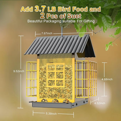 FlowaFoli Bird Feeders for Outdoors Hanging, Metal Bird Feeder with Double Suet Cage Cake, Large Capacity, Birdfeeders Sturdy & Weatherproof, Easy to Clean & Refill, Great for Attracting Wild Birds