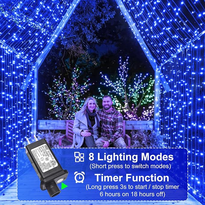 Blue Christmas Lights Outdoor, 100FT 300 LED Christmas Tree Lights Waterproof with 8 Modes, Plug in Connectable String Lights for Outside Indoor House Patio Yard Garden Holiday Decorations