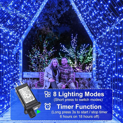 Blue Christmas Lights Outdoor, 100FT 300 LED Christmas Tree Lights Waterproof with 8 Modes, Plug in Connectable String Lights for Outside Indoor House Patio Yard Garden Holiday Decorations