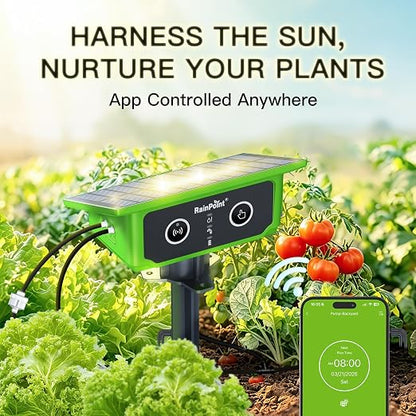 RainPoint WiFi Solar Drip Irrigation System, Smart Automatic Plant Watering Kit with App Control, Solar & USB-C, Tap-Free Watering System for Balcony, Backyard & Container Garden Plants, 10-15 Plants