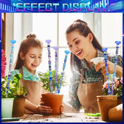 AIPRIDY DIY Crystal Beaded Fairy Wand Garden Stakes Kit, Colorful Decorative Wands with Assembly Guide, 12 or 10 Inch Threaded Rods,Outdoor Garden Decoration Set (174, Purple+Aqua+Blue+Diamond Top)