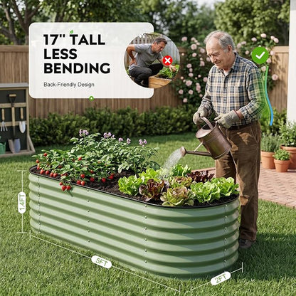 2 Pack Raised Planter Beds for Outdoor Gardening, 17" Tall 4 in 1 5x2ft Galvanized Raised Garden Bed for Deep Root Vegetables Flowers Herbs - Olive Green