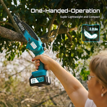Seesii Mini Chainsaw 8-inch, Mini Chainsaw Cordless Tool Set, Battery Chainsaw with 2x 4.0Ah Batteries, Handheld Electric Power Chain Saw with Oiler, Safety Lock for Tree Trimming,Wood Cutting