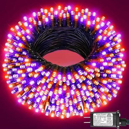 Orange and Purple Halloween Lights, 100FT 300 LED Outdoor String Lights Waterproof with 8 Modes, Connectable Plug in Christmas Light for Outside Indoor Tree Patio Garden Party Holiday Decorations