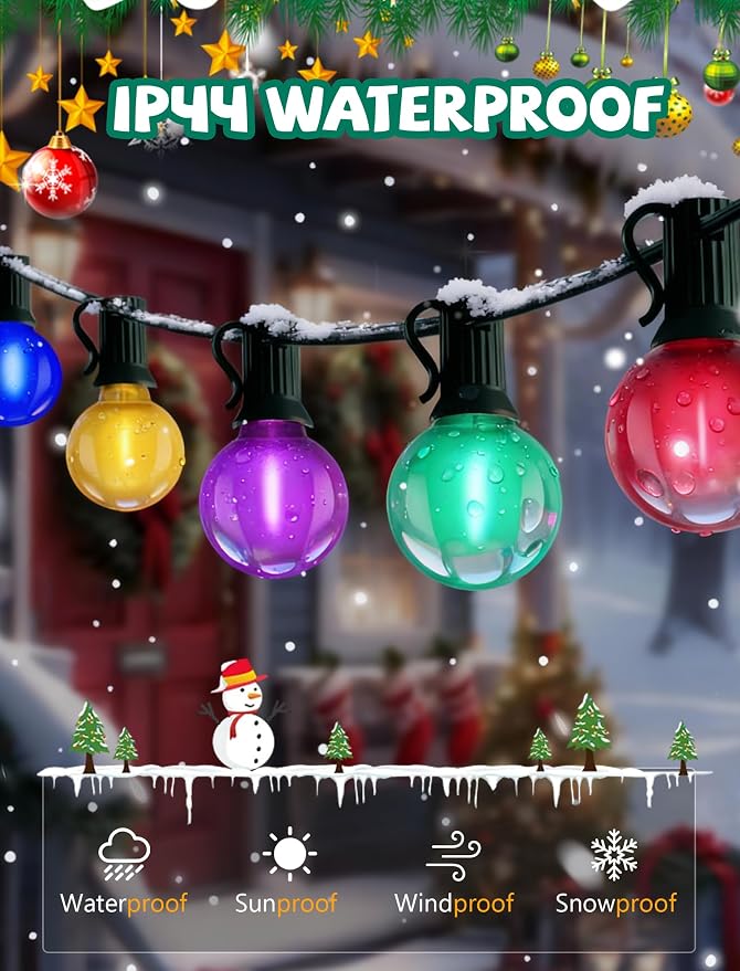 G40 LED Outdoor Christmas String Lights, 25FT Hanging Globe String Light | 25+2 Shatterproof Frosted Multicolor Lights, Connectable, Waterproof Patio Lights for Balcony Pergola Decor, Green Wire