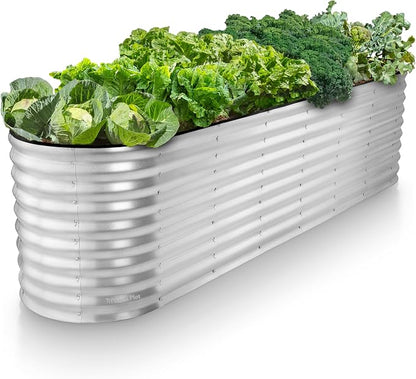 Plant & Plot Galvanized Raised Garden Beds Outdoor // 8×2×2 ft Planter Raised Beds for Gardening, Vegetables, Flowers (Silver) // Large Metal Garden Box // Patented Tool-Free Design