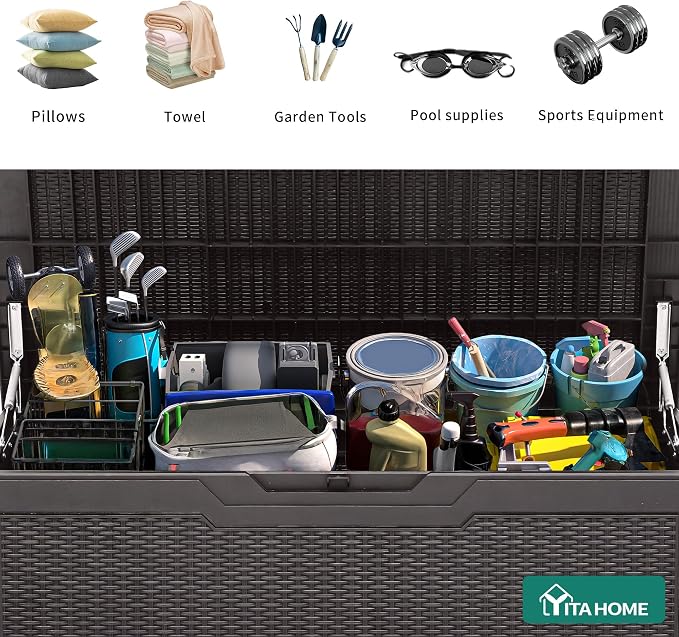 YITAHOME 100 Gallon Large Deck Box | Outdoor Resin Storage Boxes for Patio Furniture, Outdoor Cushions, Garden Tools, Water Resistant and Lockable