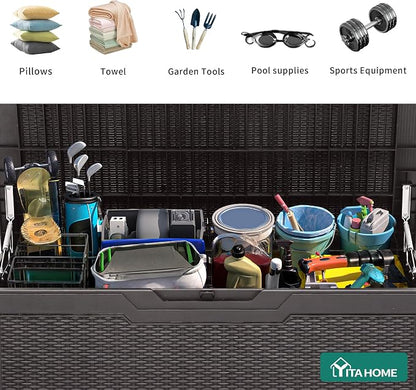 YITAHOME 100 Gallon Large Deck Box | Outdoor Resin Storage Boxes for Patio Furniture, Outdoor Cushions, Garden Tools, Water Resistant and Lockable