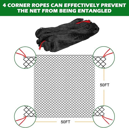 BSTPCOO 50'x50' with 2" Mesh Bird Netting for Chicken Coop with Bird Scare Tape, Hawk Nettings for Chicken Run, Heavy Duty Poultry Nettings Chicken Netting Roof Deer Net