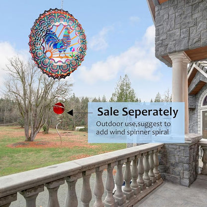 Rooster Kinetic Wind Spinner - 12-Inch 3D Holographic Metal Hanging Sculptures, Rustproof Outdoor Decor Garden Patio Decoration, Unique Gift for Chicken Lovers Mom Dad Men Women
