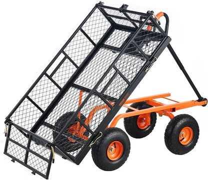 VEVOR 880lbs Steel Garden Dump Cart Utility Wagon, Heavy Duty Yard Dump Wagon Cart with Removable Sides, Pullable Handle, Utility Liner, 10in All Terrain Wheels