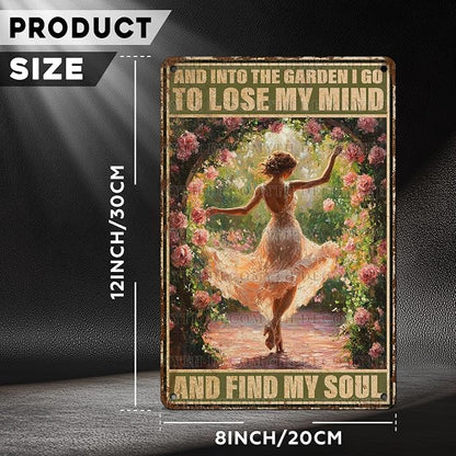 Garden Sign Outdoor Metal Sign And Into The Garden I Go Vintage Gardening Sign Soul Quote Wall Art for Outdoor Backyard 12 * 8inch