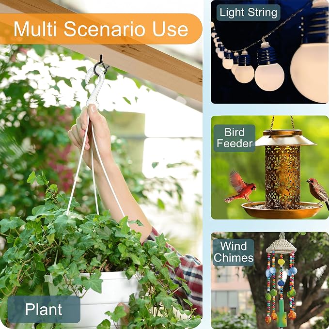 Black Screw Hooks with Safety Lock 2.3" Rustproof Metal Ceiling Hooks for Hanging Plants, Baskets,String Lights & Outdoor Decor, 40LB Capacity (40, Black)