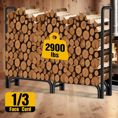 Amagabeli 6ft Firewood Rack Outdoor with Cover Heavy-Duty Wood Racks Indoor for Fireplace Log Holder Fire Wood Storage Rack and Cover Set Black