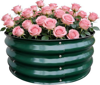 GrowHaus 2x2x1FT Galvanized Raised Garden Bed, Planter Boxes Outdoor Round Metal Garden Beds for Planting Vegetables Flowers Herbs Dark Green