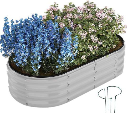 ZFHgarden Galvanized Planter Outdoor Galvanized Metal Planter Round Raised Garden Bed Kit for Gardening Outdoor 1CP Gray 4X2X1FT