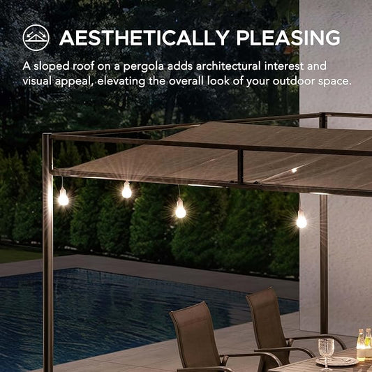 SUNJOY 10' x 10' Outdoor Pergola, Darkeford Metal Pergola with Black Sling Fabric Sun Shade Canopy for Outdoor Patio, Garden,Yard, Deck, Entertaining