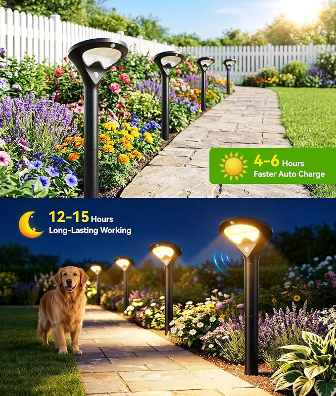 ELECLINK Solar Pathway Lights Outdoor with Motion Sensor, 6 Pack Security Solar Garden Lights, 400LM Bright LEDs, Upgraded Glass Panel, 3 Modes Waterproof Path Lights for Yard Patio Walkway Driveway