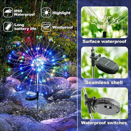 Anordsem Solar Lights Outdoor Decorative: Bendable Copper Wire with 120 LED Firework Beads - Waterproof 2 Colorful Lighting Modes Yard Garden Patio - Christmas Gifts for Homeowner Over 30