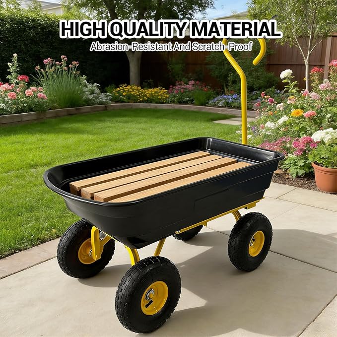 Garvee Garden Dump Cart, 600 Lbs Heavy Duty Outdoor Garden Wagon with Quick Release and 10-Inch Flat-Free All-Terrain Wheels, Utility Wagon for Soil, Plants, Tools, Grey ﻿