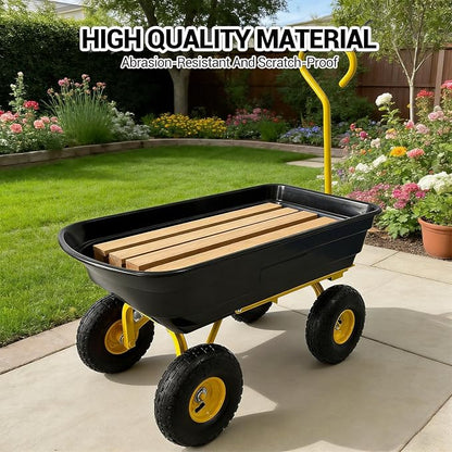 Garvee Garden Dump Cart, 600 Lbs Heavy Duty Outdoor Garden Wagon with Quick Release and 10-Inch Flat-Free All-Terrain Wheels, Utility Wagon for Soil, Plants, Tools, Grey ﻿
