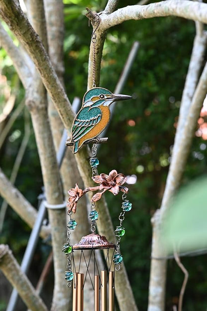 Wind Chimes - Wind Chimes for Outside Deep Tone 32 inches 5 Aluminum Tubes, Birthday, Memorial, Gifts for Mom, Grandma, Daughter, Decoration for Home, Garden, Patio, Backyard (32" Kingfisher)