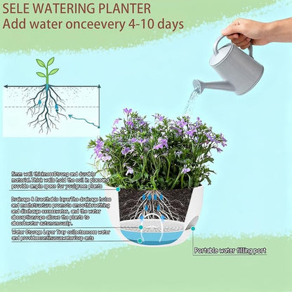 Set of 4-8 Inch Self Watering Hanging Planters for Indoor Outdoor，Hanging Plant Pots with Drainage & Removable Tray, Hanging Pots Holder for Ivy, Pothos, Ferns, Balcony & Patio, White
