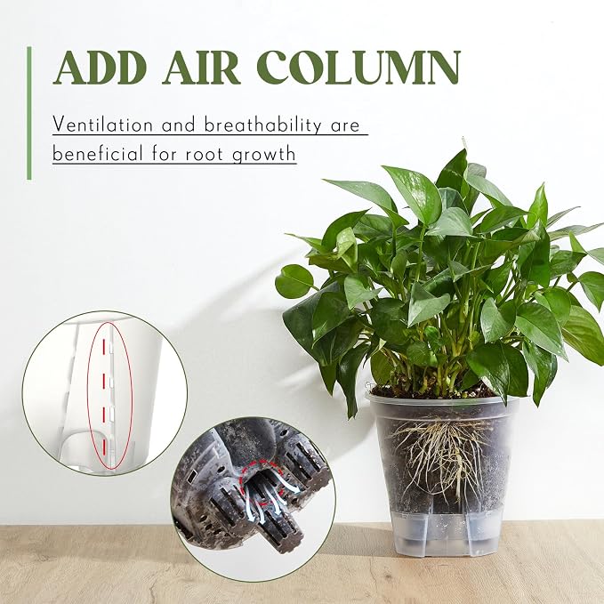 Wonderjune Self Watering Pots for Indoor Plants with Deep Reservoir and High Drainage Holes for Outdoor Plants and Flowers, Bare Root Planter(4.72'', 5.91'', 7.09'',Clear,9 Pcs)