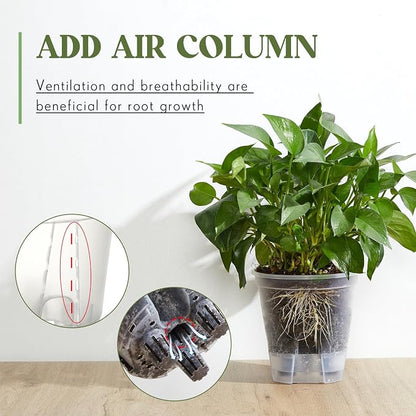 Wonderjune Self Watering Pots for Indoor Plants with Deep Reservoir and High Drainage Holes for Outdoor Plants and Flowers, Bare Root Planter(4.72'', 5.91'', 7.09'',Clear,9 Pcs)