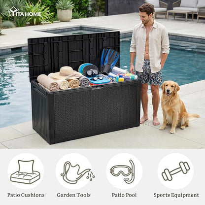 YITAHOME 95 Gallon Outdoor Storage Deck Box | Waterproof Resin Deck Box w/Handles, Lockable Outdside Deck Box for Patio Furniture, Garden Tools, Lockable & UV