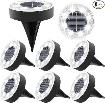 Joomer Solar Ground Lights Outdoor Waterproof, 8 Pack 8 LED, White | Solar Powered Garden Lights Disc Landscape Lighting Outdoor for Patio Pathway Lawn Yard Driveway Walkway outside