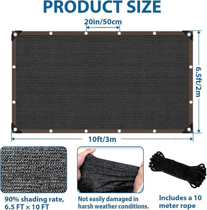 90% Shade Cloth, Chicken Coop Shade Cover, Sturdy Sunblock Mesh Tarp with Grommets for Patio Plants Greenhouse Kennel Porch Pergola Sun Protection Neting Cover, 6.5 x 10 FT