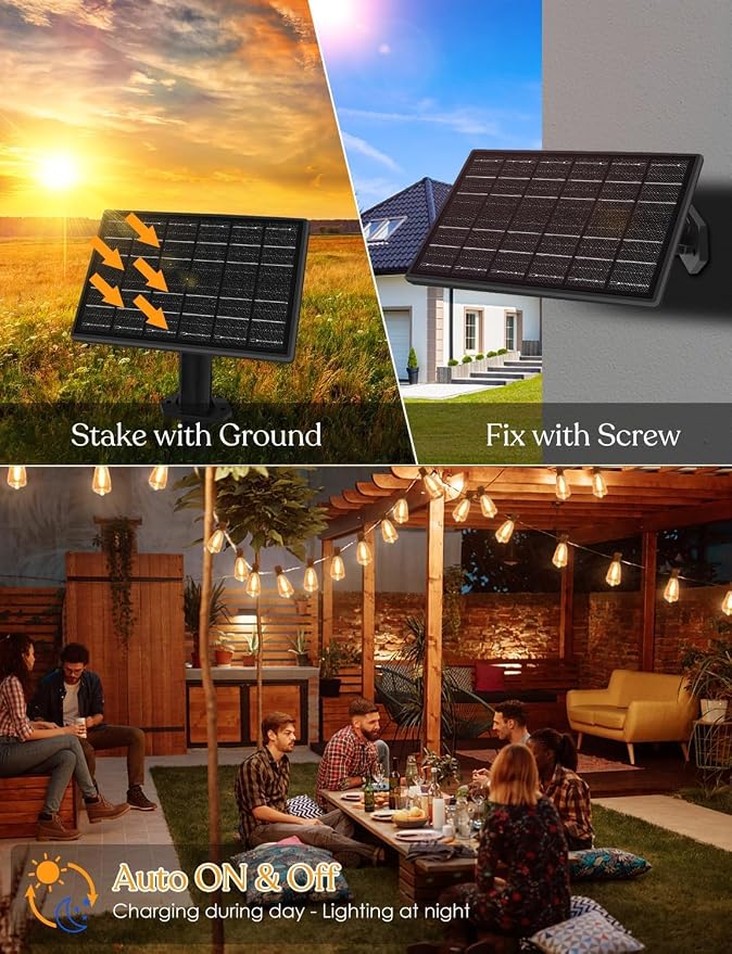 100 FT Solar String Lights Outdoor Waterproof with Remote & USB Port, Solar Power Patio Hanging Lights with Dimmer, Shatterproof LED Edison Bulb Outdoor String Lights for Outside Cafe Yard Fence