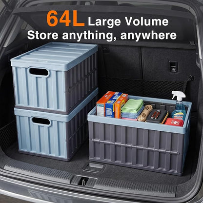 Citylife 64L Collapsible Storage Bins with Lids Plastic Storage Containers for Organizing Stackable Storage Box Large Heavy Duty Utility Crates, 2 Packs