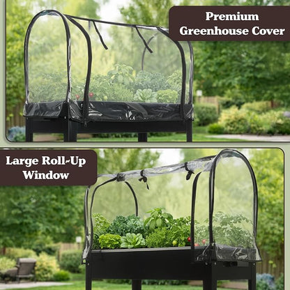 Raised Garden Bed with Cover - 31.5”x15.75”x47.25” Metal Elevated Planter Box with Legs, Greenhouse Cover, Wheels, and Storage Shelf - for Growing Flowers, Vegetables, or Herbs by Pure Garden (Black)