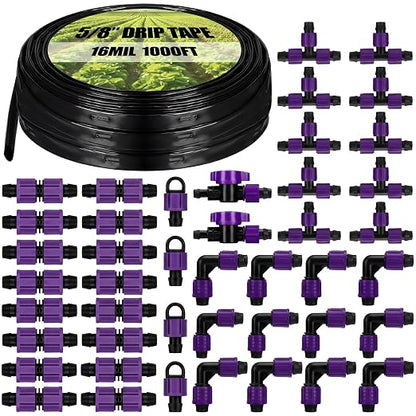 Tondiamo 1000' 5/8 Inch Drip Tape Irrigation Tubing Kit 16 Mil 6" Spacing Garden Hose Watering Tube Line Automatic Equipment for Garden Irrigation System Farms, Landscape, Lawn