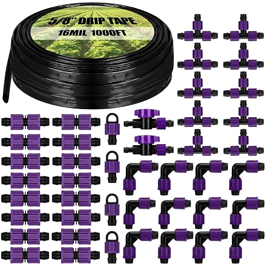 Tondiamo 1000' 5/8 Inch Drip Tape Irrigation Tubing Kit 16 Mil 6" Spacing Garden Hose Watering Tube Line Automatic Equipment for Garden Irrigation System Farms, Landscape, Lawn