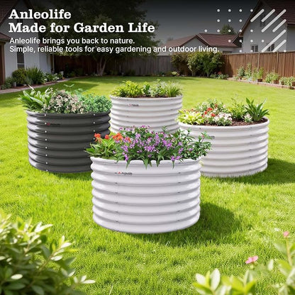 A ANLEOLIFE 2-Pack 3ft x 24” Tall Galvanized Raised Garden Beds Outdoor, Round Metal Planter Box for Planting Vegetables Flowers Herb, Anti-Rust & Easy-Setup, Antique White