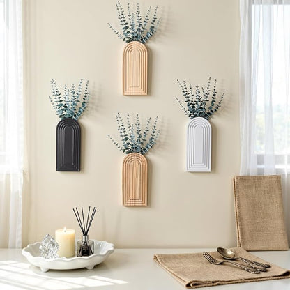 DREAMLOOM 2 Pack Wooden Wall Vases with Eucalyptus Artificial Plants, Wall Hanging Planters Boho Modern Farmhouse Indoor for Narrow Spaces Entryway Bathroom Home Office Decoration, Retro