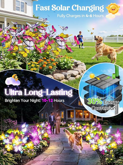 Solar Lights Outdoor, 3 Pack Solar Garden Lights with 111 Colorful LEDs & 51 Realistic Silk Butterflies, IP65 Waterproof Outdoor Solar Light for Yard Patio Garden Decor, Gifts for Mom Grandma