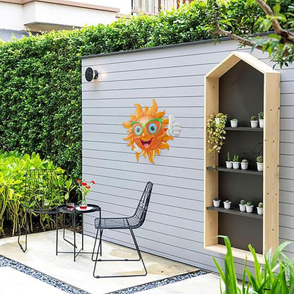 Metal Sun Wall Decor, 13Inches Sun Outdoor Wall Art for Garden Yard Room Kitchen Patio Fence Decorations